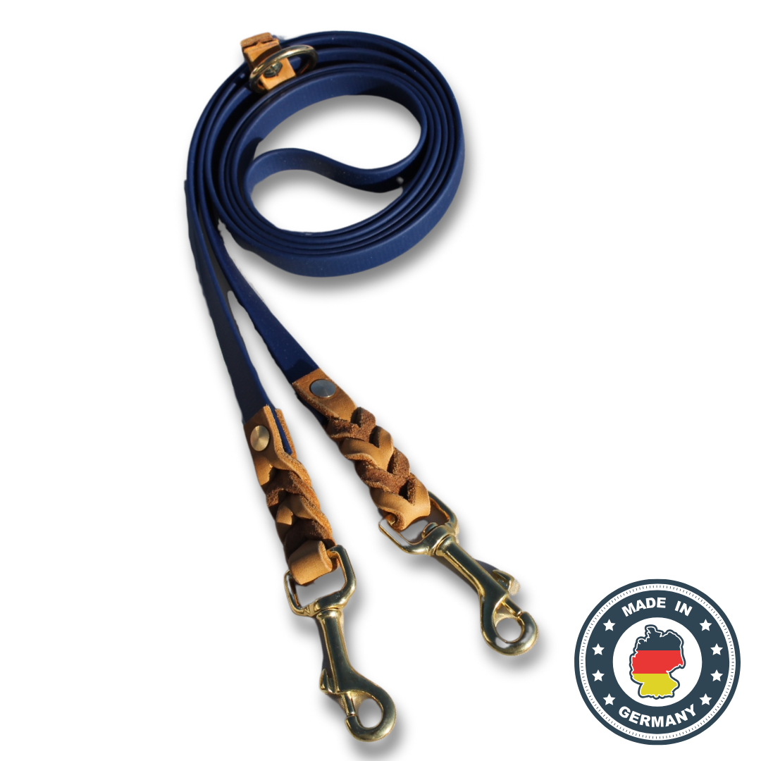 Umhängeleine 'BASELINE' Olive & Cognac – Biothane® & Fettleder