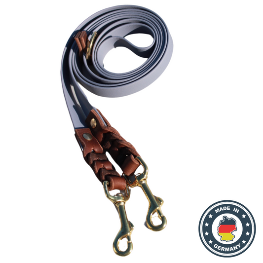 Niothane Umhängeleine Hellgrau-Braun Leder – 2,50m, stufenlos verstellbar für Hunde