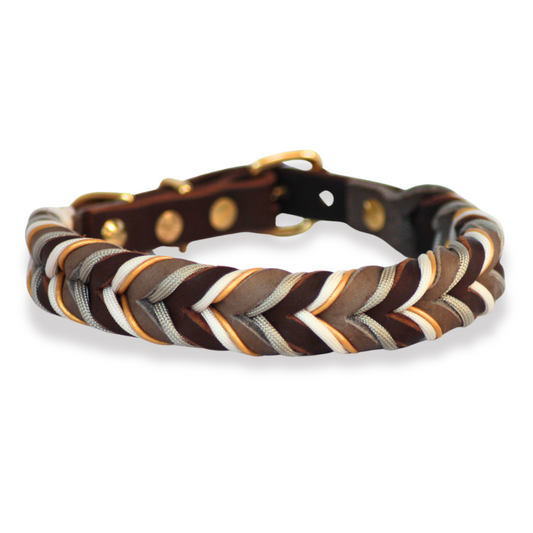 Hundehalsband 'ELEMENT' Braun Schlamm Beige – Fettleder & Messing, Detailansicht