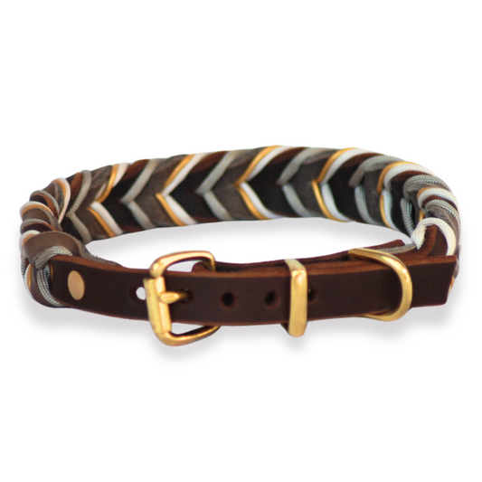 Detailansicht Hundehalsband 'ELEMENT' Fettleder und Messingbeschläge