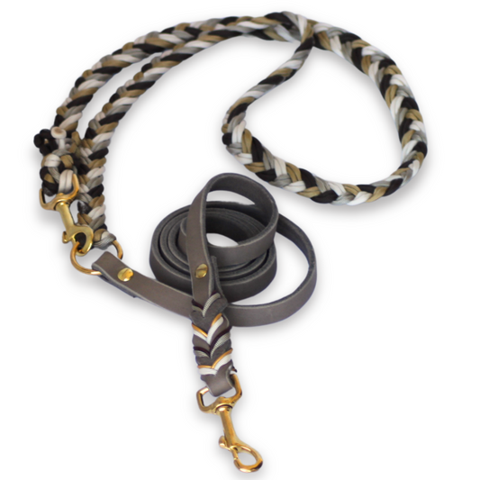 paracord und leder leine verstellbar braun grau