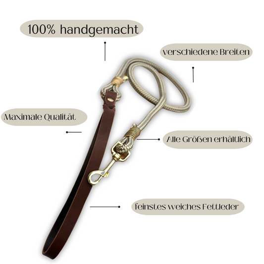 Leine aus Tauseil für Hunde mit lederhandschlaufe sehr robust