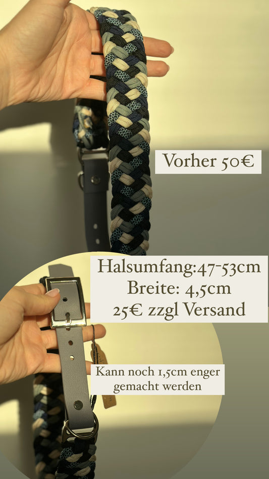Halsband aus Paracord mit Biothane verstellbar Halsumfang 47-53 cm / Blau/ Hellblau