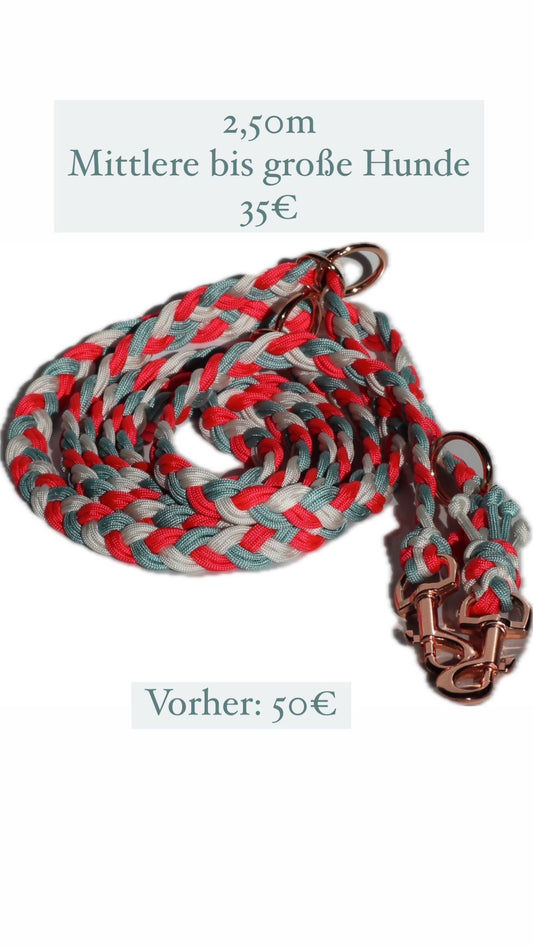 Paracord Leine mittlere/große Hunde - Türkies/ Neon Pink