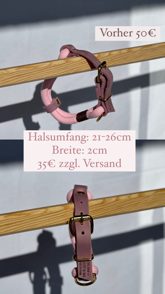 Tau Leder Halsband – Halsumfang: 21-26 cm Breite: 2 cm – Flieder, rosa braun
