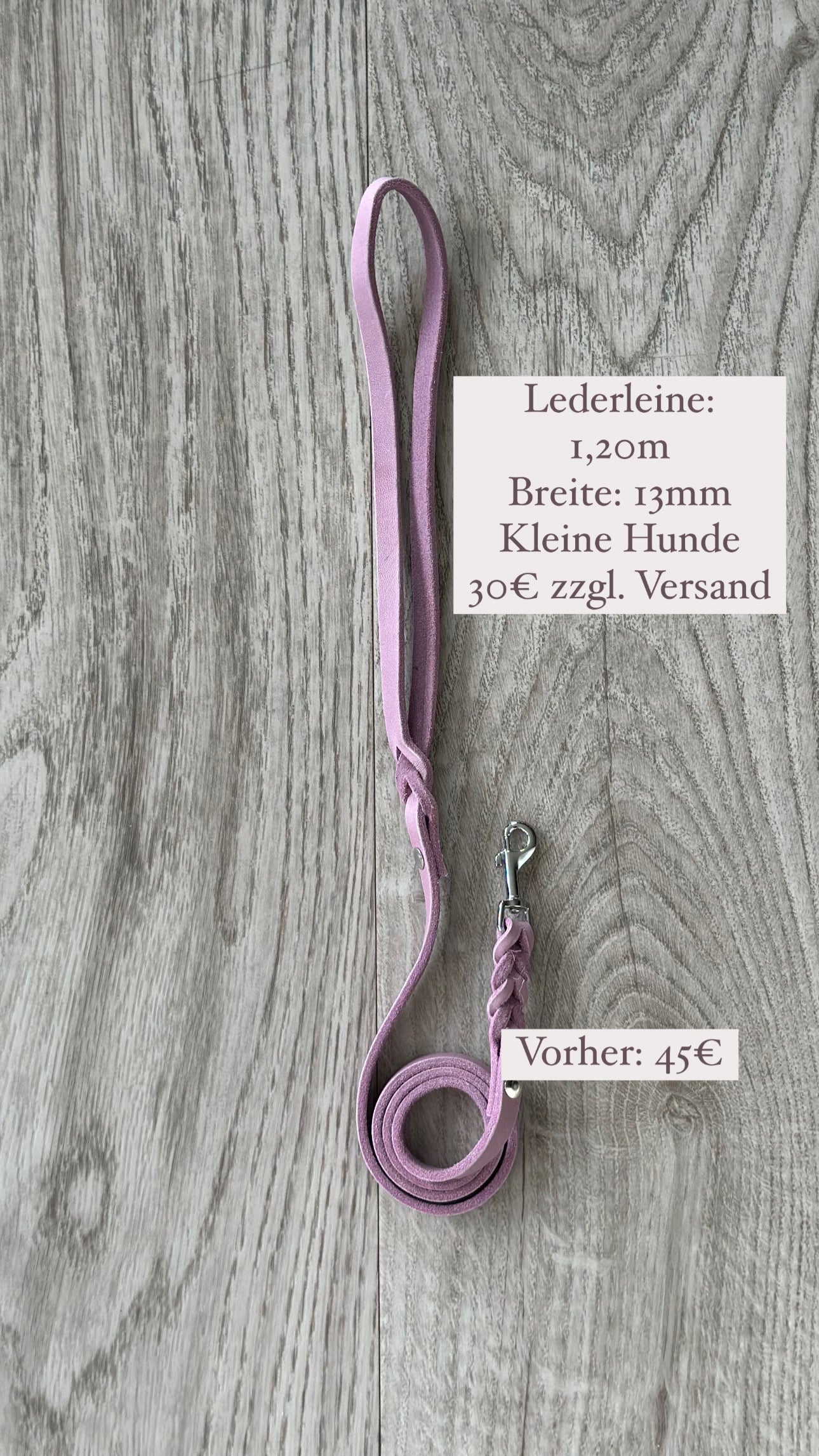 Lederleine Flieder/Silber, kleine Hunde 1,20m