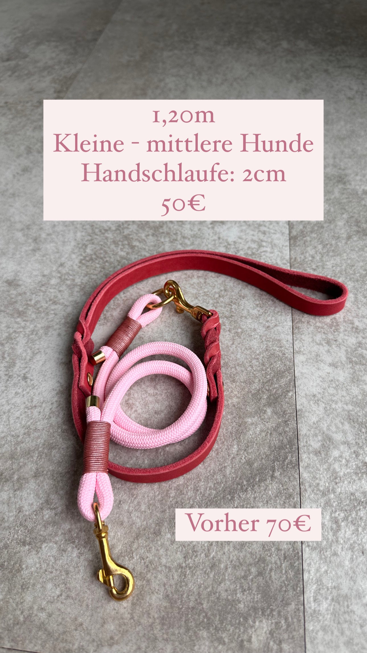 Mix & Match, Leder Tau Leine altrosa/rot/rosa/Gold für mittlere- große Hunde 1,20m