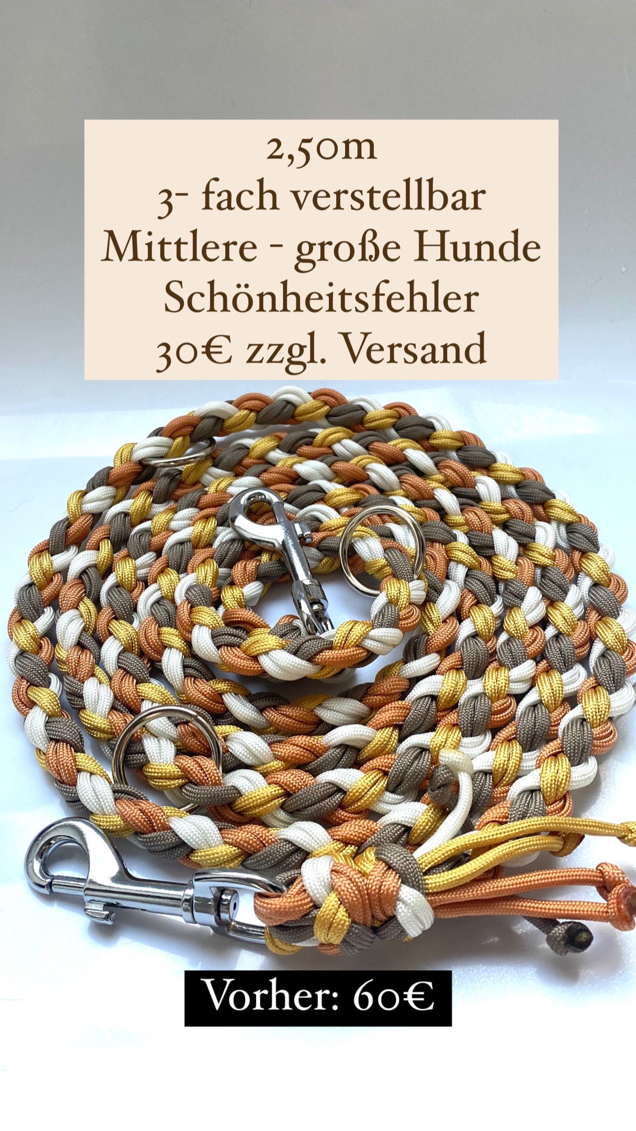 Paracord Leine geflochten 2,50m 3-Fach verstellbar - mittlere - große Hunde