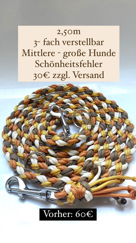 Paracord Leine geflochten 2,50m 3-Fach verstellbar - mittlere - große Hunde