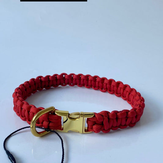 Paracord Halsband, 20 mm breit, Gold Rot Halsumfang: 32cm