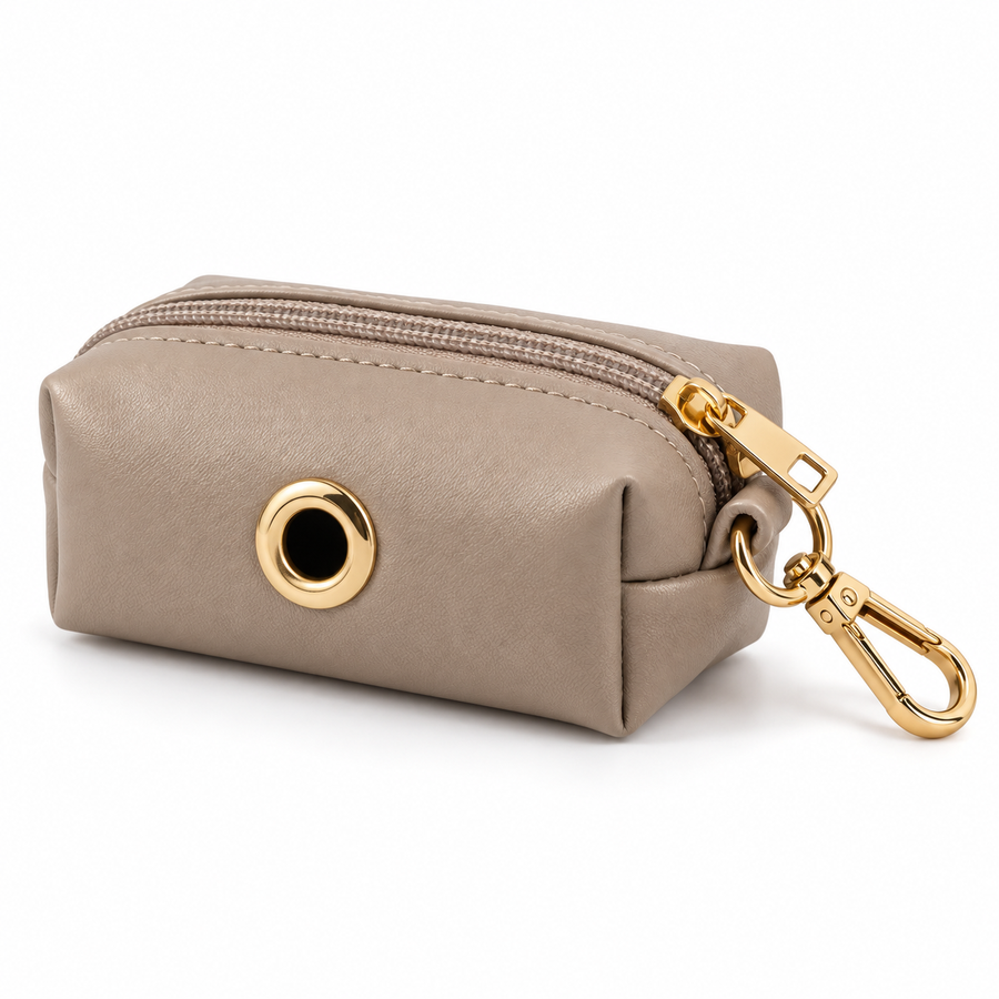 Kotbeutelspender in Champagner mit goldfarbenem Clip