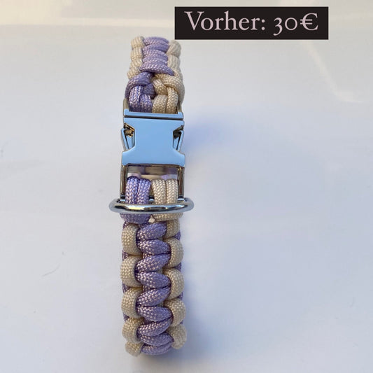 Paracord Halsband, Flieder Creme Silber Halsumfang 28 cm Breite 2 cm