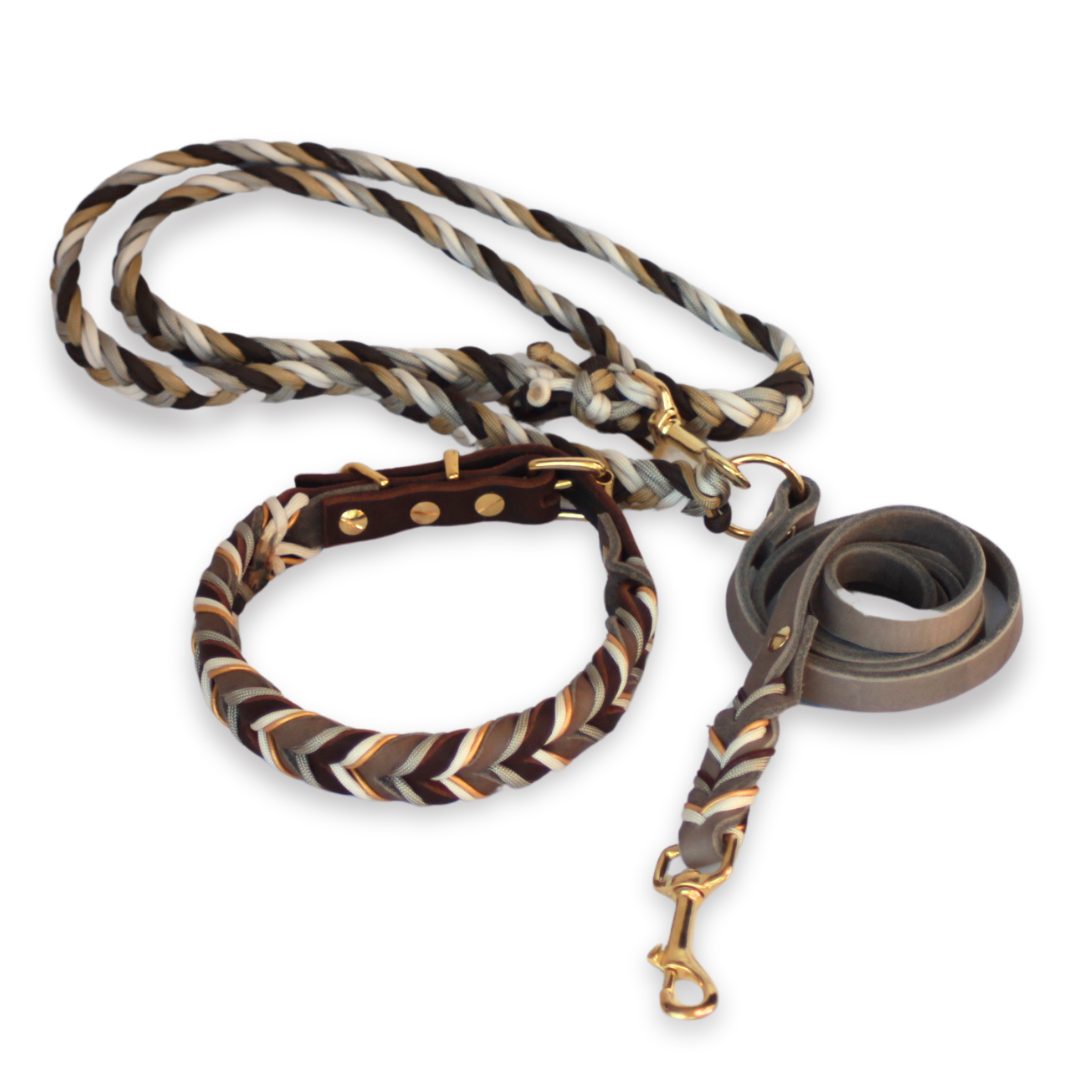 Hundeleine aus Paracord und Fettleder in Schlamm – 2,50 m

