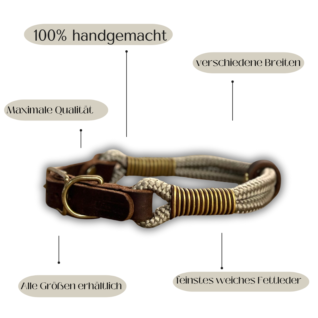Tauhalsband aus Tauseil mit Leder verstellbar braun
