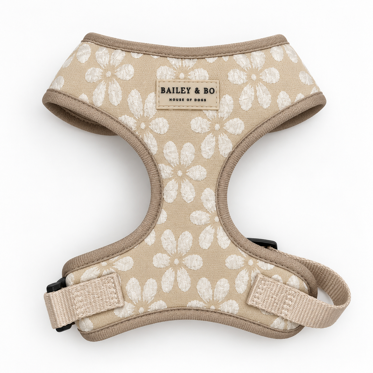 Verstellbares Vanilla Blossom Hundegeschirr in Mocha-Flower-Design mit Bailey & Bo Label