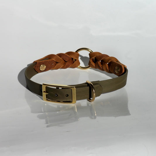 Dog collar BioThane Olive Cognac ' Hokus Pokus ' - Robust and stylish